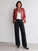Women's Classic Pink PU Leather Tasseled Zip-Up Jacket ZMZ1620J8SWL