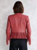Women's Classic Pink PU Leather Tasseled Zip-Up Jacket ZMZ1620J8SWL