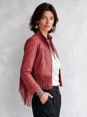 Women's Classic Pink PU Leather Tasseled Zip-Up Jacket ZMZ1620J8SWL