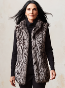 Women's Faux Fur Vest Sleeveless Longline Silver Grey Black Tiger Stripe Plush Waistcoat ZMZ1629J8YZH