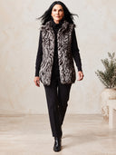 Women's Faux Fur Vest Sleeveless Longline Silver Grey Black Tiger Stripe Plush Waistcoat ZMZ1629J8YZH