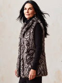 Women's Faux Fur Vest Sleeveless Longline Silver Grey Black Tiger Stripe Plush Waistcoat ZMZ1629J8YZH