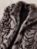 Women's Faux Fur Vest Sleeveless Longline Silver Grey Black Tiger Stripe Plush Waistcoat ZMZ1629J8YZH