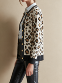 Women's Retro Casual Leopard Print Knitted Patchwork PU Jacquard Collarless Long-Sleeve Cardigan ZMZ1691J4ZJY