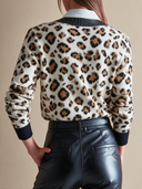 Women's Retro Casual Leopard Print Knitted Patchwork PU Jacquard Collarless Long-Sleeve Cardigan ZMZ1691J4ZJY