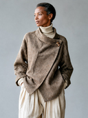 Women’s American Retro Casual Style Houndstooth Asymmetric Wrap Jacket With High Collar And Single Button ZMZ1644J5ZYY