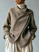 Women’s American Retro Casual Style Houndstooth Asymmetric Wrap Jacket With High Collar And Single Button ZMZ1644J5ZYY