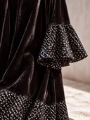 Women’s French-Style Vintage Elegance Black Velvet Maxi Dress With Polka Dot Flared Cuffs And Hem, Loose Long Sleeve Dress ZMZ1975J0ZYY