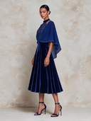 Elegant Women’s Royal Blue Velvet Midi Dress And Chiffon Bolero Two-piece Set ZMZ1920J0XT