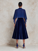 Elegant Women’s Royal Blue Velvet Midi Dress And Chiffon Bolero Two-piece Set ZMZ1920J0XT