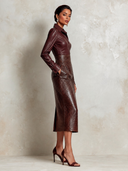 Women’s Chocolate-brown Faux-croc Leather High-waisted Midi Skirt ZMZ1925J2XT