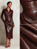 Women’s Chocolate-brown Faux-croc Leather High-waisted Midi Skirt ZMZ1925J2XT