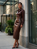 Women’s Chocolate-brown Faux-croc Leather High-waisted Midi Skirt ZMZ1925J2XT