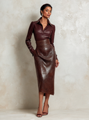 Women’s Chocolate-brown Faux-croc Leather High-waisted Midi Skirt ZMZ1925J2XT