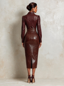 Women’s Chocolate-brown Faux-croc Leather High-waisted Midi Skirt ZMZ1925J2XT