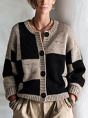 Women’s Vintage Color-Block Button-Down High-Stretch Knit Cardigan ZMZ1948J6SWL