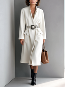 Women's Fashionable Warm White Faux Wool Belted Stand Collar Coat ZMZ1908J9SWL