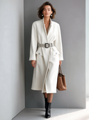 Women's Fashionable Warm White Faux Wool Belted Stand Collar Coat ZMZ1908J9SWL