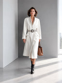 Women's Fashionable Warm White Faux Wool Belted Stand Collar Coat ZMZ1908J9SWL