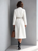Women's Fashionable Warm White Faux Wool Belted Stand Collar Coat ZMZ1908J9SWL