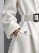 Women's Fashionable Warm White Faux Wool Belted Stand Collar Coat ZMZ1908J9SWL