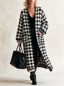 Women’s Stylish, Warm, Buttonless Houndstooth Long-Length Knitted Cardigan ZMZ1962J3SWL