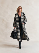 Women’s Stylish, Warm, Buttonless Houndstooth Long-Length Knitted Cardigan ZMZ1962J3SWL