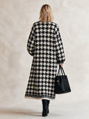 Women’s Stylish, Warm, Buttonless Houndstooth Long-Length Knitted Cardigan ZMZ1962J3SWL