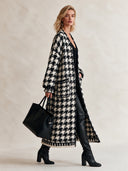 Women’s Stylish, Warm, Buttonless Houndstooth Long-Length Knitted Cardigan ZMZ1962J3SWL