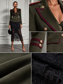 Women's Olive Green And Red Trim Military-style Double-breasted Blazer ZMZ1974J9XT