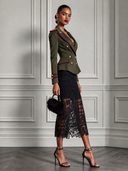 Women's Olive Green And Red Trim Military-style Double-breasted Blazer ZMZ1974J9XT