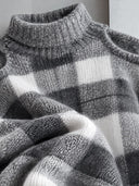 Women's Fashionable Plaid Off-Shoulder High-Neck Pullover Sweater ZMZ1944J2SWL