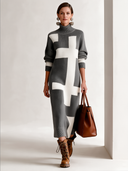Women's Fashionable Warm Color-blocked Turtleneck High-Stretch Knit Dress ZMZ1939J4SWL