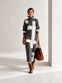 Women's Fashionable Warm Color-blocked Turtleneck High-Stretch Knit Dress ZMZ1939J4SWL