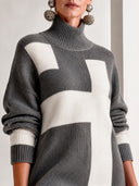 Women's Fashionable Warm Color-blocked Turtleneck High-Stretch Knit Dress ZMZ1939J4SWL