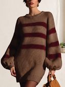 Women's Striped Chunky Knit Sweater Dress With Balloon Sleeves ZMZ1990J3YZH
