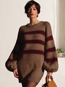 Women's Striped Chunky Knit Sweater Dress With Balloon Sleeves ZMZ1990J3YZH