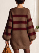 Women's Striped Chunky Knit Sweater Dress With Balloon Sleeves ZMZ1990J3YZH