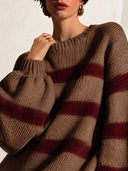 Women's Striped Chunky Knit Sweater Dress With Balloon Sleeves ZMZ1990J3YZH