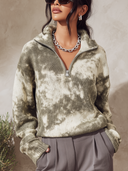 Women's Tie-Dye Half-Zip Knit Pullover Sweater - Relaxed Fit Stand Collar Long Sleeve Top ZMZ1909J9YZH