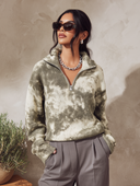Women's Tie-Dye Half-Zip Knit Pullover Sweater - Relaxed Fit Stand Collar Long Sleeve Top ZMZ1909J9YZH