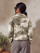 Women's Tie-Dye Half-Zip Knit Pullover Sweater - Relaxed Fit Stand Collar Long Sleeve Top ZMZ1909J9YZH