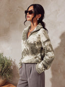 Women's Tie-Dye Half-Zip Knit Pullover Sweater - Relaxed Fit Stand Collar Long Sleeve Top ZMZ1909J9YZH