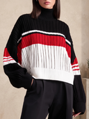 Women's Oversized Black Red White Colorblock Turtleneck Ribbed Knit Sweater ZMZ1955J1YZH