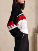 Women's Oversized Black Red White Colorblock Turtleneck Ribbed Knit Sweater ZMZ1955J1YZH