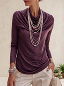 Women's Draped Cowl Neck Long Sleeve Top - Soft Stretch Relaxed Fit Pullover For Women ZMZ1932J2YZH