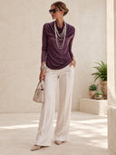 Women's Draped Cowl Neck Long Sleeve Top - Soft Stretch Relaxed Fit Pullover For Women ZMZ1932J2YZH