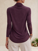 Women's Draped Cowl Neck Long Sleeve Top - Soft Stretch Relaxed Fit Pullover For Women ZMZ1932J2YZH
