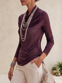 Women's Draped Cowl Neck Long Sleeve Top - Soft Stretch Relaxed Fit Pullover For Women ZMZ1932J2YZH