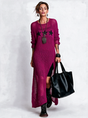 Women's Fashion Mesh Knit Slit Long-Sleeve Dress ZMZ1917J3SWL